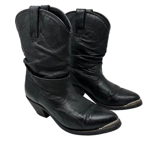 Shyanne Slouchy Western Cowboy Boot in Black Leather Silver Toe Tips Size 9 - Picture 2 of 16